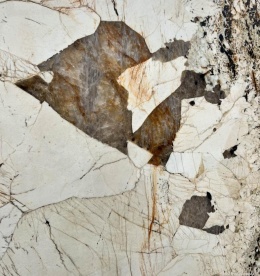 Zbliżenie Patagonia Light — jasne kwarce i złociste żyły na polerowanej powierzchni.