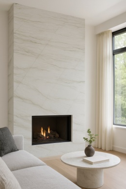 Jasna, nowoczesna łazienka z dużymi płytami Sublime na ścianie i podłodze, podświetlenie LED.