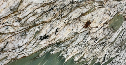 Detal białych i zielonych struktur kwarcytu Maestro Green, pole