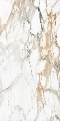 Marazzi Calacatta Vena Vecchia Lux, białe marmurowe tło z mocnym złoto-grafitowym użyleniem