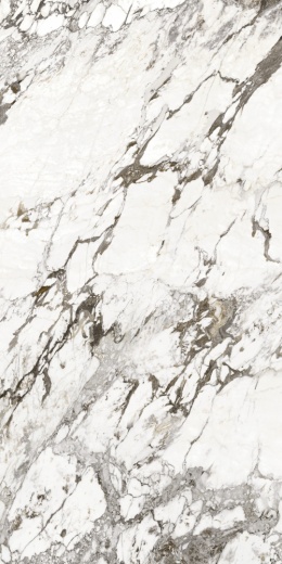 Marazzi Marble Look Capraia Faccia B Lux – białe marmurowe tło z wyrazistym, kontrastowym rysunkiem żył.