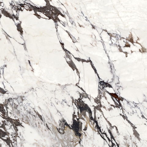 Marazzi Marble Look Capraia Lux – białe marmurowe tło z wyrazistym, kontrastowym rysunkiem żył.
