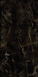 Spiek kwarcowy Marazzi Marble Look Onice Nero – czarny onyks ze złoto-białym użyleniem i głęboką strukturą.