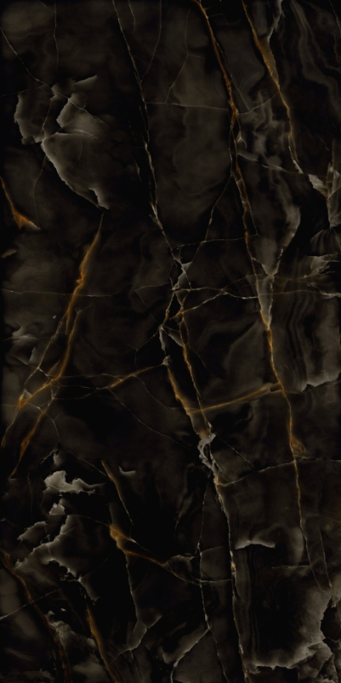 Spiek kwarcowy Marazzi Marble Look Onice Nero – czarny onyks ze złoto-białym użyleniem i głęboką strukturą.