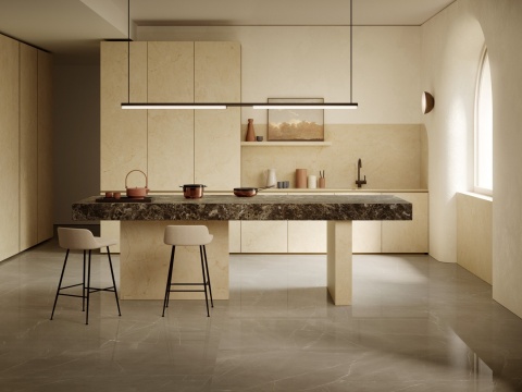 Podłoga z Marazzi Marble Look Tafu w jasnym taupe, delikatne białe żyłki
