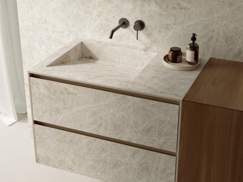 Umywalka z Marazzi Marble Look Taj Mahal – kremowy marmur z subtelnym rysunkiem i ciepłym wykończeniem
