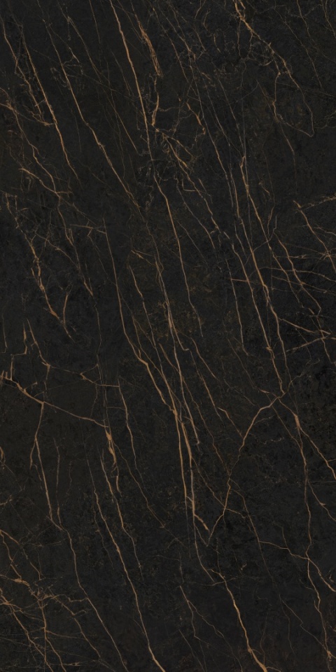 Neolith Mamba – płyta spieku kwarcowego 320x160 cm w czerni z miedziano-złotymi żyłami