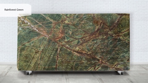 Cała płyta Marmur Rainforest Green 20 mm z Indii – zielona płyta z brązowym użyleniem, poler lub skórzana.