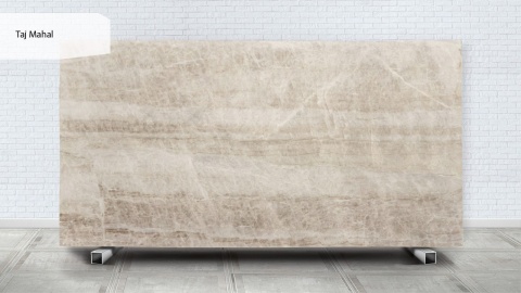 Pełna Płyta Kwarcyt Taj Mahal 20 mm z Brazylii – jasna kremowo-beżowa płyta, wykończenie poler