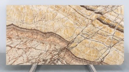 Yellow Picasso Onyx 20 mm z Hiszpanii – żółto-złota płyta onyksu polerowanego do wnętrz dekoracyjnych.