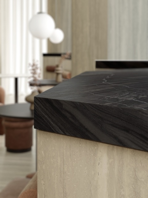 Zbliżenie blatu Marazzi Stone Look Bahia Black – matowa czerń z delikatnymi smugami kamienia