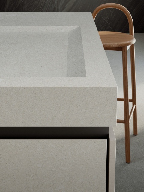Wyspa kuchenna z Marazzi Stone Look Berici Grigio – jasnoszara powierzchnia inspirowana wapieniem