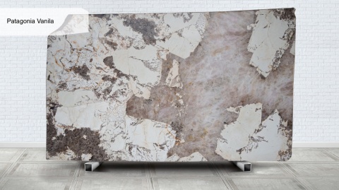 Cała płyta Kwarcyt naturalny Patagonia Vanila, kolor waniliowy i beżowy w wykończeniu polerowanym