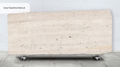 Cała płyta Trawertyn naturalny White Travertine Veincut, piaskowany, biało-beżowy