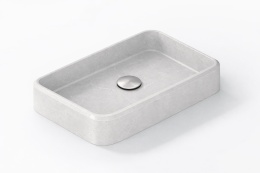 Silestone Integrity Evita S Desert Silver – umywalka z jasnoszarym użyleniem, nowoczesna forma i korek stalowy