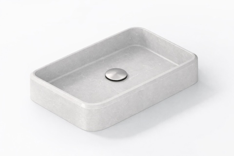 Silestone Integrity Evita S Desert Silver – umywalka z jasnoszarym użyleniem, nowoczesna forma i korek stalowy