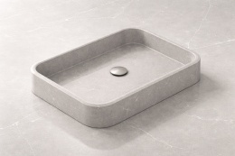 Silestone Integrity Marie L Desert Silver – umywalka z subtelnym jasnoszarym użyleniem i korkiem stalowym