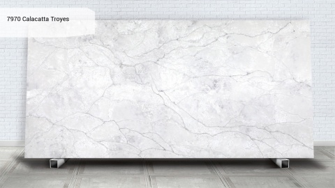 Płyta Avant Quartz 7970 Calacatta Troyes poler 20 mm z jasnym marmurowym rysunkiem