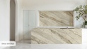 Keralini Breccia Stone Beige jako blat i ściana w jasnej eleganckiej kuchni