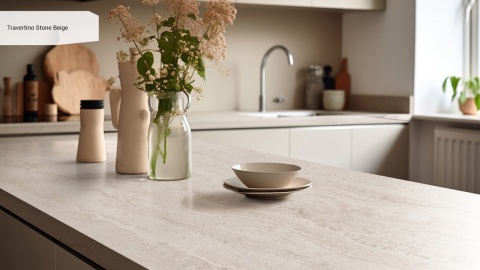 Blat kuchenny wykonany z beżowego spieku Travertino Stone Beige