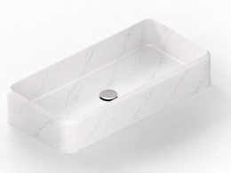Umywalka Silestone Integrity Evita L Et. Calacatta Gold Poler w jasnym kolorze z marmurowym użyleniem