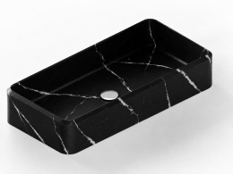 Umywalka Integrity Evita L Silestone Et. Marquina Poler w czarnym kolorze z jasnym, kontrastowym użyleniem