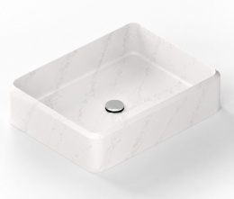 Umywalka Silestone Integrity Evita Q Et. Calacatta Gold Poler w jasnym kolorze z szaro-złotym użyleniem