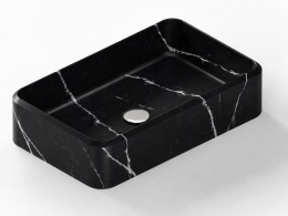 Umywalka Integrity Evita S Silestone Et. Marquina Poler w czarnym kolorze z kontrastowym jasnym użyleniem