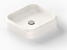 Umywalka Integrity Marie S Silestone Blanc Élysée z jasną marmurową powierzchnią i zaokrągloną formą