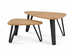 Zestaw stolików Voluta z blatami Dark Grey Chicago Concrete i kaszmirowym stelażem w salonie soft loft