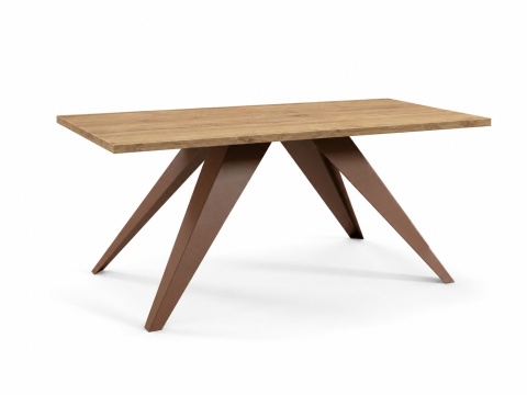 Lucea z blatem Natural Halifax Oak i miedzianym stelażem na białym tle