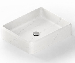 Umywalka Silestone Integrity Evita Q Ethereal Noctis Poler z jasną powierzchnią i subtelnym szarym użyleniem