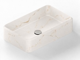 Umywalka Silestone Integrity Evita S Versailles Ivory Poler w jasnym kolorze ze złocistym użyleniem
