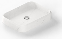 Umywalka Silestone Integrity Marie L Ethereal Noctis z jasną powierzchnią i delikatnym szarym użyleniem