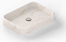 Umywalka Integrity Marie L Silestone Versailles Ivory Poler w jasnym kolorze z dekoracyjnym złocistym użyleniem