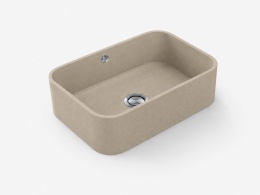 Zlewozmywak Silestone Integrity Due L Coral Clay Colour w ciepłym beżowym kolorze z dużą prostokątną komorą
