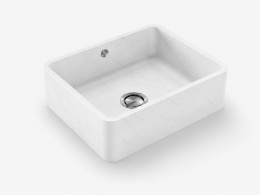Zlewozmywak Integrity Due Q Silestone Et. Statuario Poler z geometryczną komorą i jasnym marmurowym wzorem