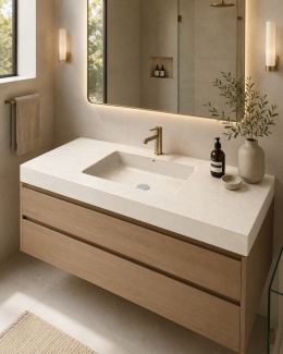 Umywalka Evita L z blatem Silestone Versailles Ivory i zintegrowaną misą