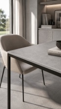 Nowoczesne wnętrze z akcentem ze spieku Porfido Graphite w eleganckiej, minimalistycznej aranżacji.