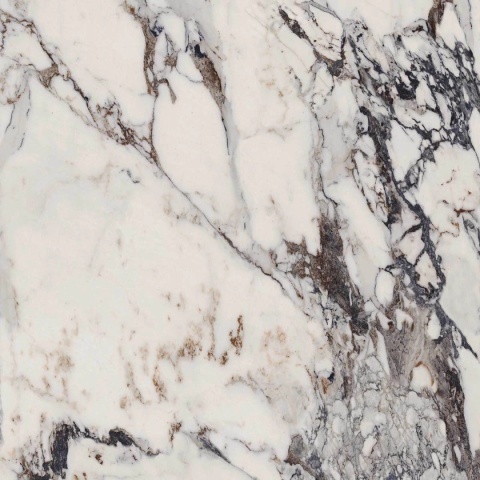 Marazzi Capraia z kontrastowym grafitowym użyleniem, brązowymi akcentami i błyszczącym wykończeniem Lux