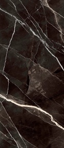 Marazzi Calacatta Black z niemal czarną bazą, kontrastowym białym użyleniem i połyskiem Lux