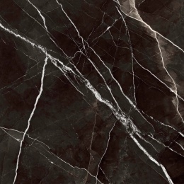 Marazzi Calacatta Black z niemal czarną bazą, kontrastowym białym użyleniem i połyskiem Lux