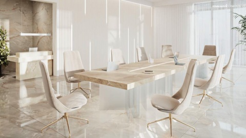 Meeting room - blat stołu wykonany z bezowego spieku TRI-D INVISIBLE WHITE
