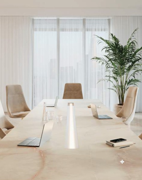 Meeting room - blat stołu wykonany z bezowego spieku TRI-D INVISIBLE WHITE