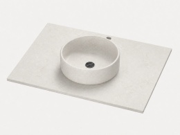 Umywalka Integrity Zoe Top z blatem Silestone Lagoon o grubości 12 mm w jasnej kolorystyce inspirowanej naturalnym piaskowcem