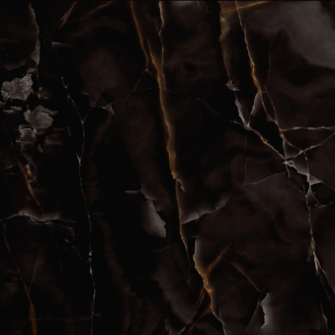Marazzi Onice Nero w głębokiej czerni z grafitowo-brązowymi przejściami i bursztynowym użyleniem