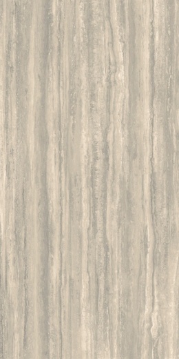 Marazzi Grande MPMJ Travertino Silver 3D Ink RT 120 × 278 cm Natural 6 mm to wielkoformatowa płyta gresowa o szaro-beżowej bazie i pionowym rysunku trawertynu. Naturalny mat, technologia 3D Ink oraz rektyfikowane krawędzie sprawdzają się na nowoczesnych ś