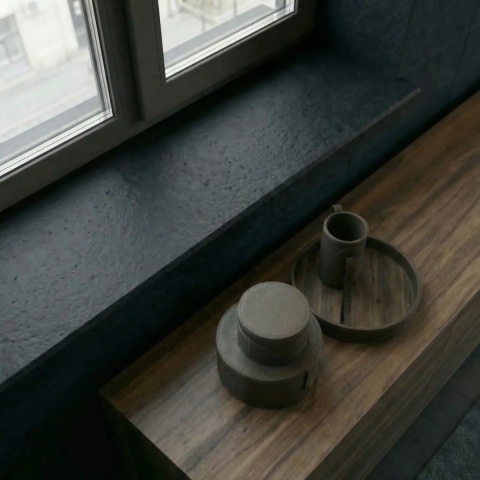 Zbliżenie na parapet Absolute Black FALCO 2 cm i 3 cm w wykończeniu Antyk