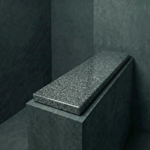 Parapet granitowy Crystal Dark FALCO 2 cm poler na ekspozycji z ciemnym tłem