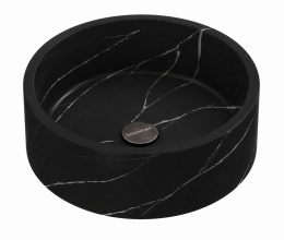 Umywalka Silestone Integrity Zoe Top Eternal Marquina Suede – okrągła misa w głębokiej czerni z kontrastowym jasnym użyleniem